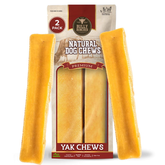 Bully Bunches Large Authentic Yak Cheese Himalayan Chews for Large Dogs & Heavy Chewers - All Natural Dog Treat Dental Chews, Made with Real Yak Milk - Lactose & Rawhide Free (2 Pk)