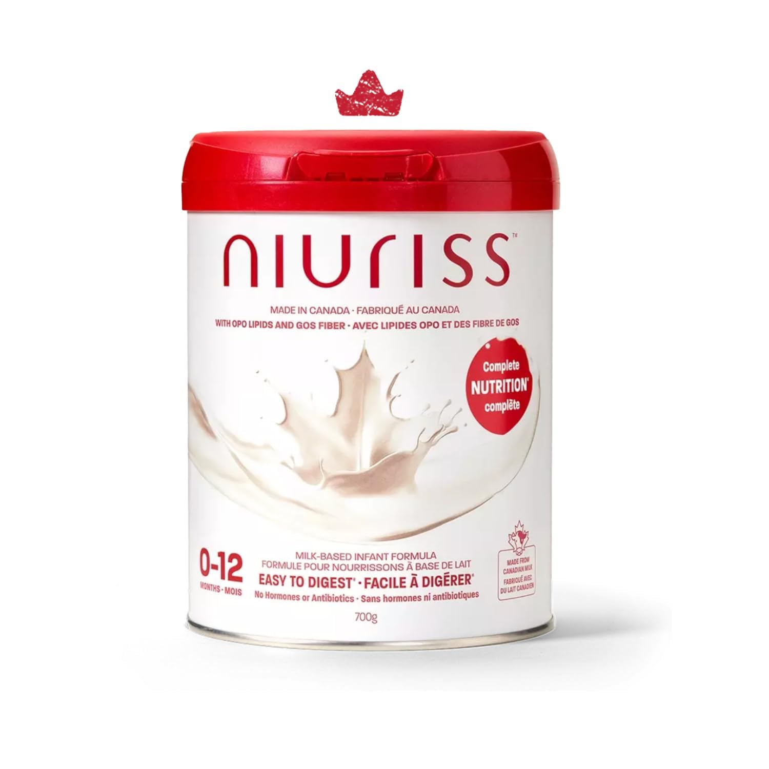 NIURISS Infant Formula – Canadian-Made with OPO Lipids, GOS Fiber & Canadian Milk – 700g (0-12 Months)