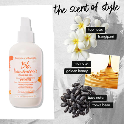 Bumble and bumble. Hairdresser's Invisible Oil Heat/UV Protection Leave-In Conditioner Hair Primer | Hydrating, Anti Frizz, Color Safe | Straight, Coily | With Argan Oil + Coconut Oil, 60 ml Bumble and bumble