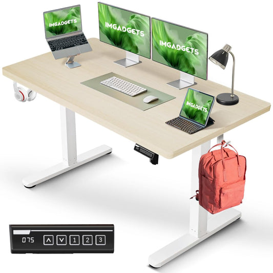 IMGadgets Electric Standing Desk, 47x24 Inches Height Adjustable, 2026 6th Gen Quiet Motor Ergonomic Sit Stand Desk, Computer Desk for Home Office, Height Memory Buttons, Display, 2 Headphone Holders