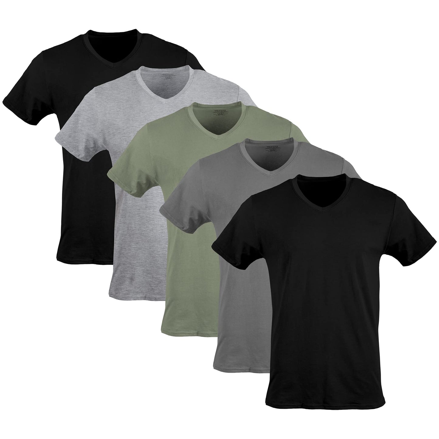 Gildan Men's V-Neck T-Shirts, Multipack, Style G1103, Black/Sport Grey/Charcoal/Military Green (5-Pack), Large 🍁 All In One Marketplace Canada