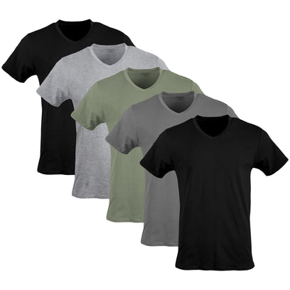 Gildan Men's V-Neck T-Shirts, Multipack, Style G1103, Black/Sport Grey/Charcoal/Military Green (5-Pack), Large 🍁 All In One Marketplace Canada
