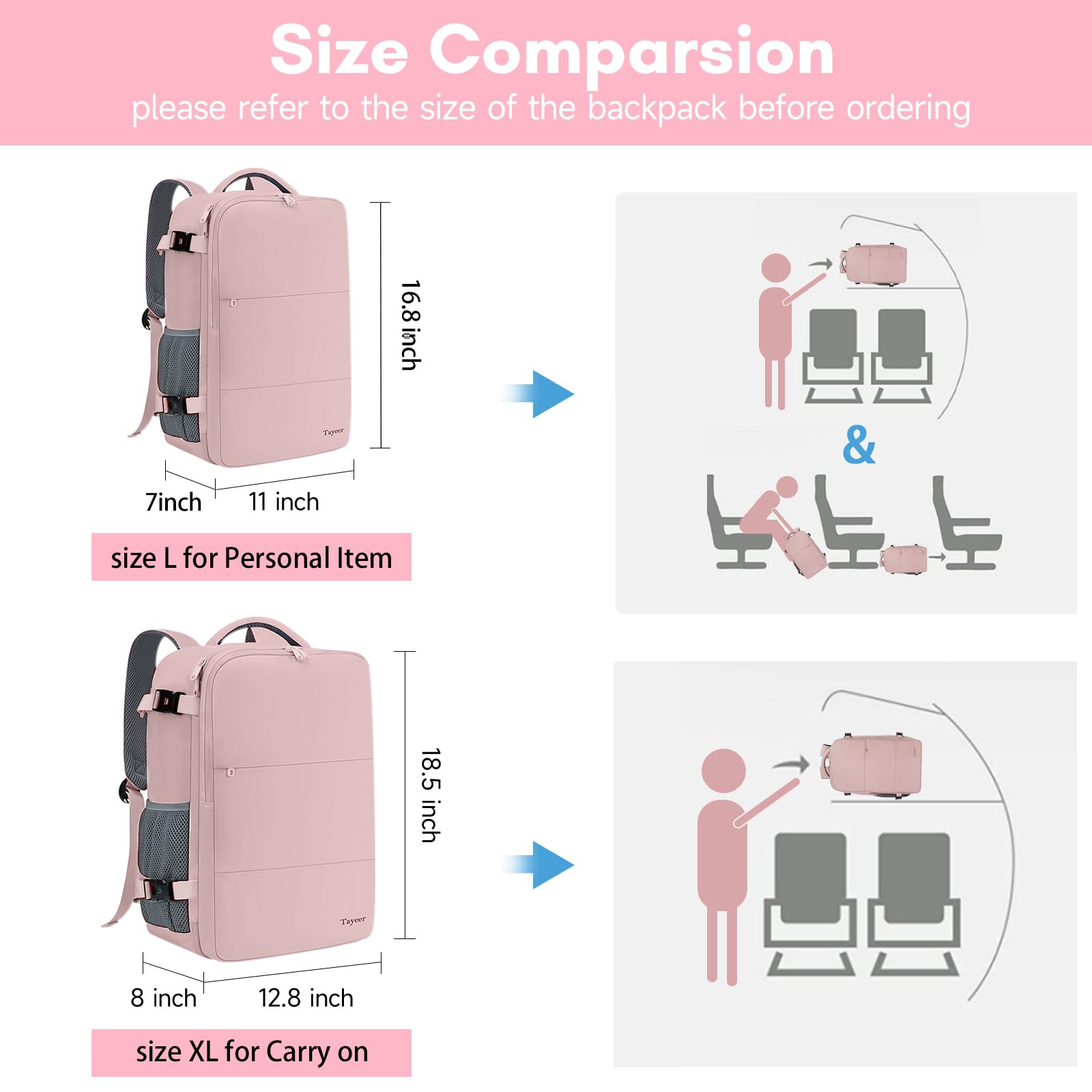 Taygeer Travel Backpack for Women, Carry On Backpack with Shoe Pouch, TSA 15.6inch Laptop Backpack Flight Approved, College Nurse Bag Casual Daypack for Weekender Business Hiking, Pink - Available at All In One Marketplace Canada