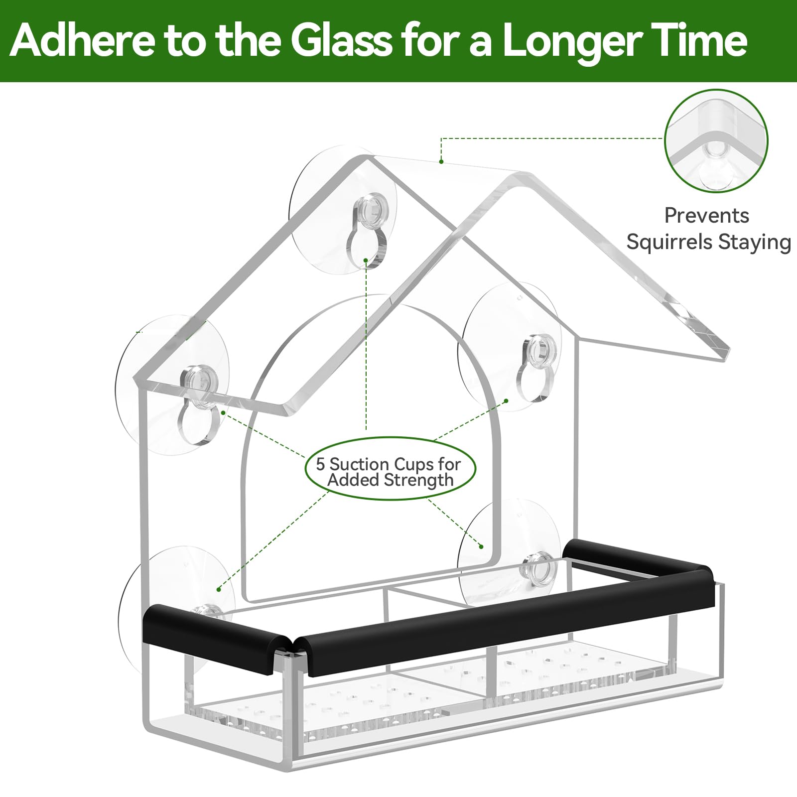 Clear Window Bird Feeder with 5 Extra Strong Suction Cups, DY-SKTY Sturdy and Durable Acrylic Birdfeeders for Viewing Wild Birds Outside, as a Bird Watching Gift, Outdoor Birdhouse Box, Garden Decor - Available at All In One Marketplace Canada