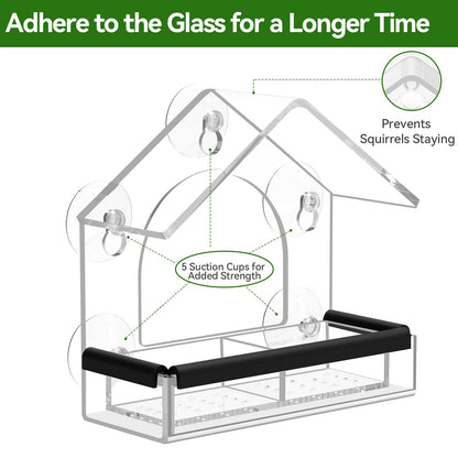 Clear Window Bird Feeder with 5 Extra Strong Suction Cups, DY-SKTY Sturdy and Durable Acrylic Birdfeeders for Viewing Wild Birds Outside, as a Bird Watching Gift, Outdoor Birdhouse Box, Garden Decor - Available at All In One Marketplace Canada