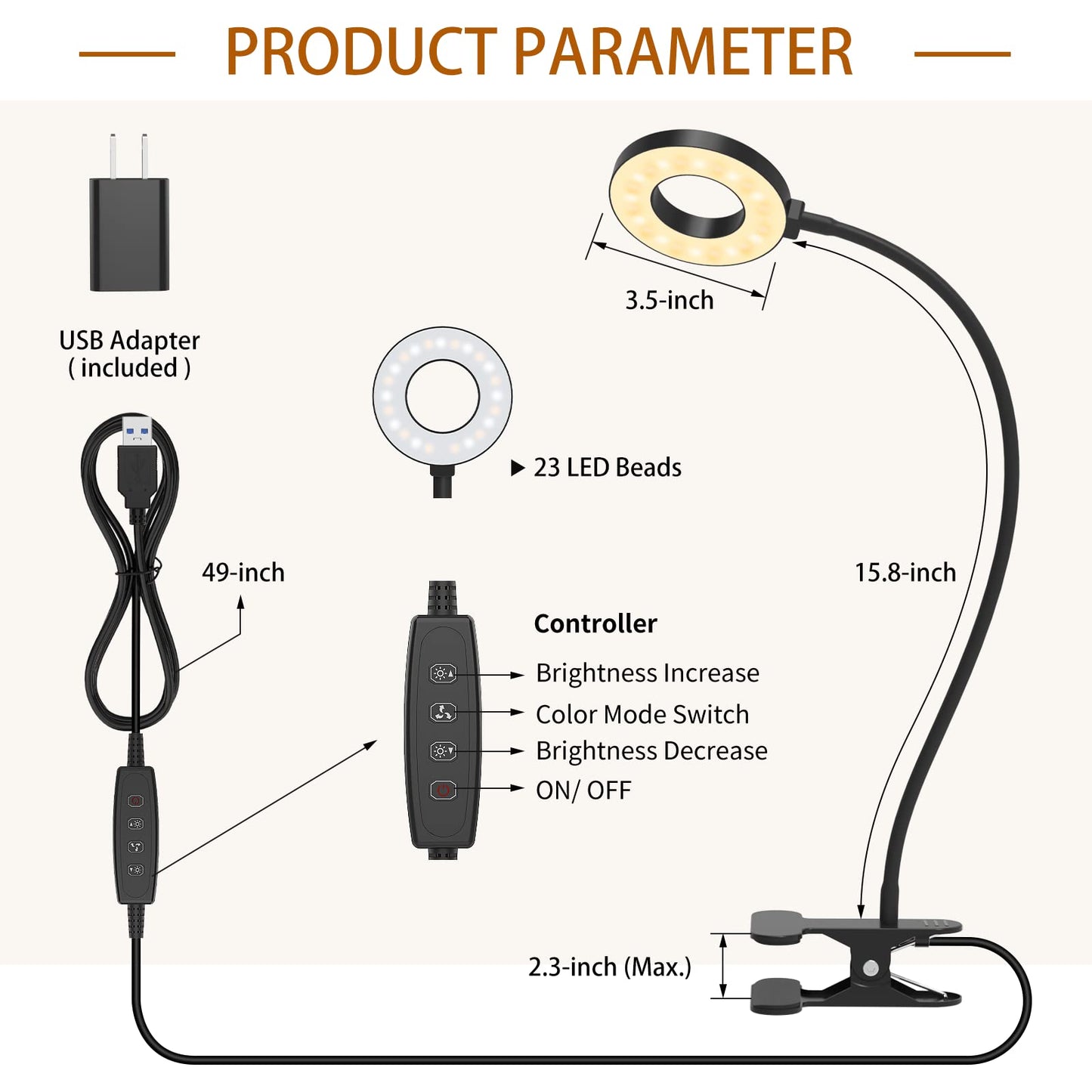 iZELL Desk Lamp, LED Reading Light with Clamp, 3 Color Modes & 10 Brightness Silicone Flexible Arm Book Light for Kids Reading Book in Bed at Night Clip on Table, Zoom Meetings - 15.8'' Black