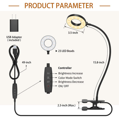iZELL Desk Lamp, LED Reading Light with Clamp, 3 Color Modes & 10 Brightness Silicone Flexible Arm Book Light for Kids Reading Book in Bed at Night Clip on Table, Zoom Meetings - 15.8'' Black