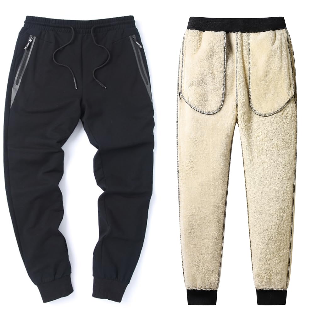 Tansozer Mens Sherpa Fleece Lined Sweatpants (Ribbed Cuff) Black L 🍁 All In One Marketplace Canada