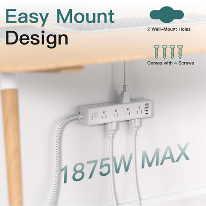 Surge Protector Power Bar - 10 FT Extension Cord, Power Strip with 12 Widely AC Outlet 4 USB, Flat Plug, Wall Mount Overload Protection, 1050J, Desk Charging Station for Dorm Home Office - Available at All In One Marketplace Canada