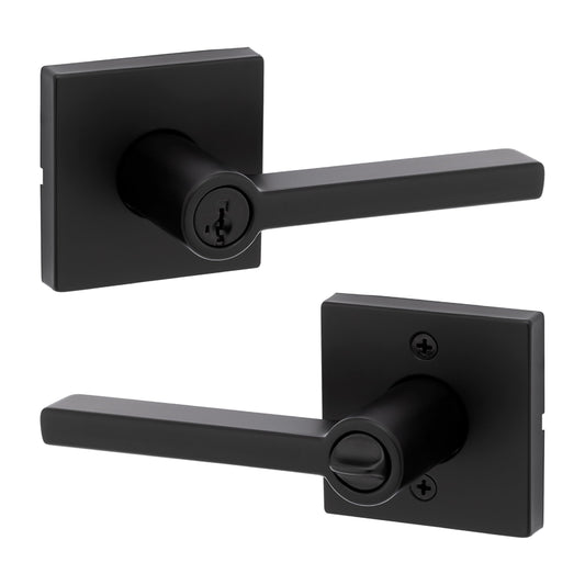 Weiser Halifax Matte Black Front Door Handle with Lock, Reversible Square Exterior/Interior Door Handles with Lock, Keyed Entry Door Lever for Front Door, Bedroom, Bathroom & Office, Modern Home Decor 🍁 All In One Marketplace Canada
