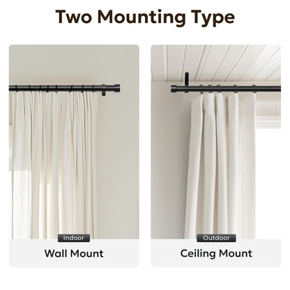 Zeerobee Curtain Rods for Windows 48 to 84, 1 Inch Black Heavy Duty Drapery Rods with Adjustable Length, Outdoor Modern Curtain Pole with Simple End Caps, 32"-86", Black