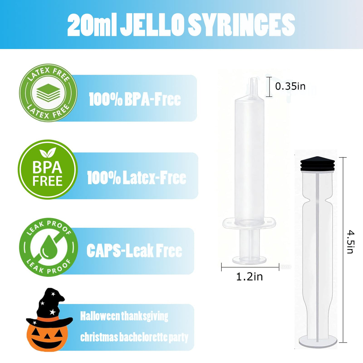 50 Pack Syringes with Tip Cap, 20ml Liquid Syringe BPA-Free Suringes, Washable, Durable, Party Nurses, Halloween, Thanksgiving Day, Birthday Nurses, Christmas 🍁 All In One Marketplace Canada