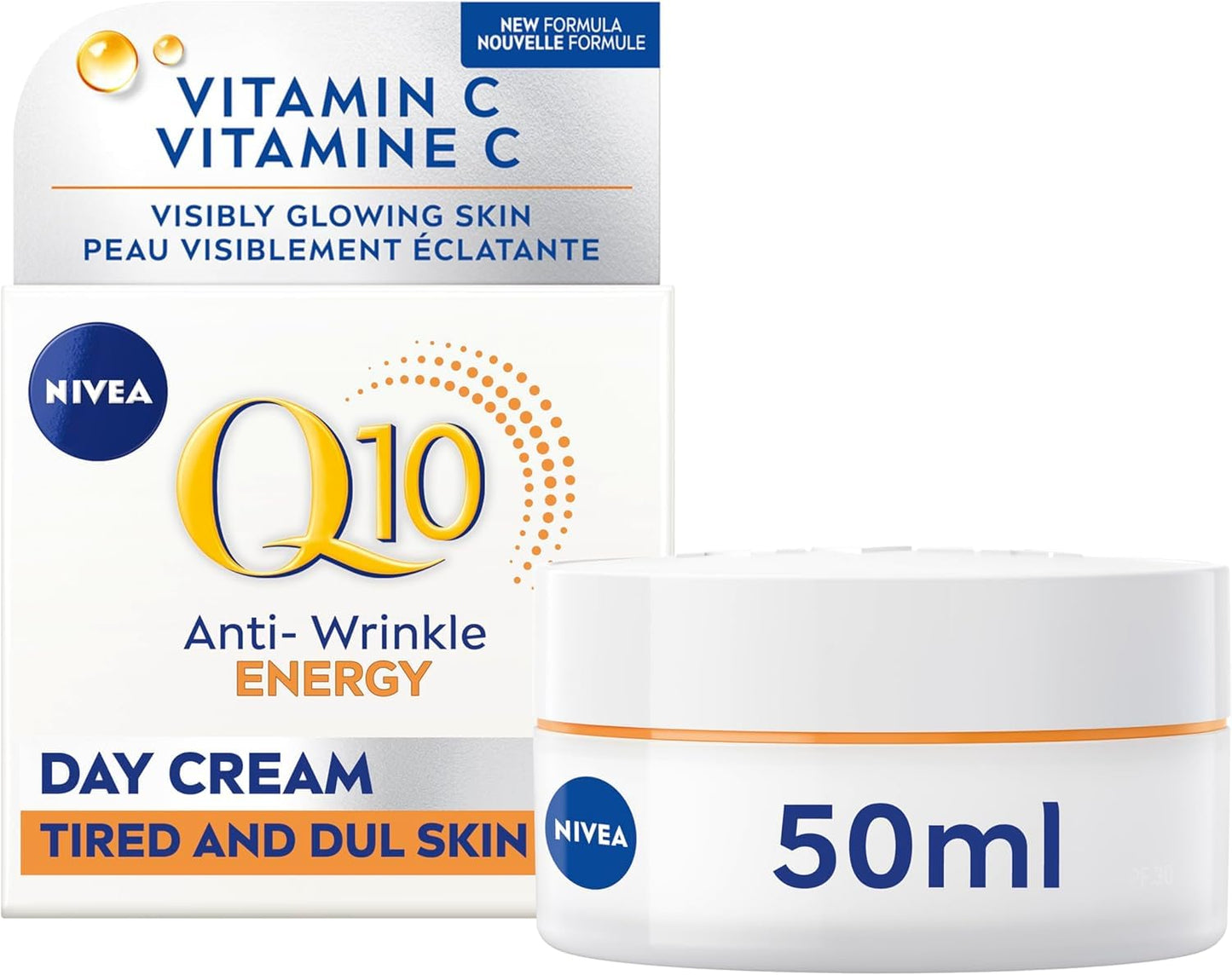 NIVEA Q10 Energy Anti-Wrinkle Day Face Cream, Anti Wrinkle Firming Cream with Q10, Vitamin C and E, Face Moisturizer for Tired Looking Skin, Visibly Reduces the Look of Wrinkles, 50mL NIVEA