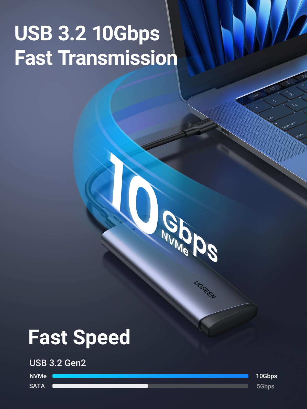 UGREEN M.2 NVMe SSD Enclosure 10Gbps USB 3.2 Gen 2 (10 Gbps) to NVME PCI-E M-Key/(B+M) Key Solid State Drive External Enclosure Support UASP Trim for 2230 2242 2260 2280 NVME SSDs