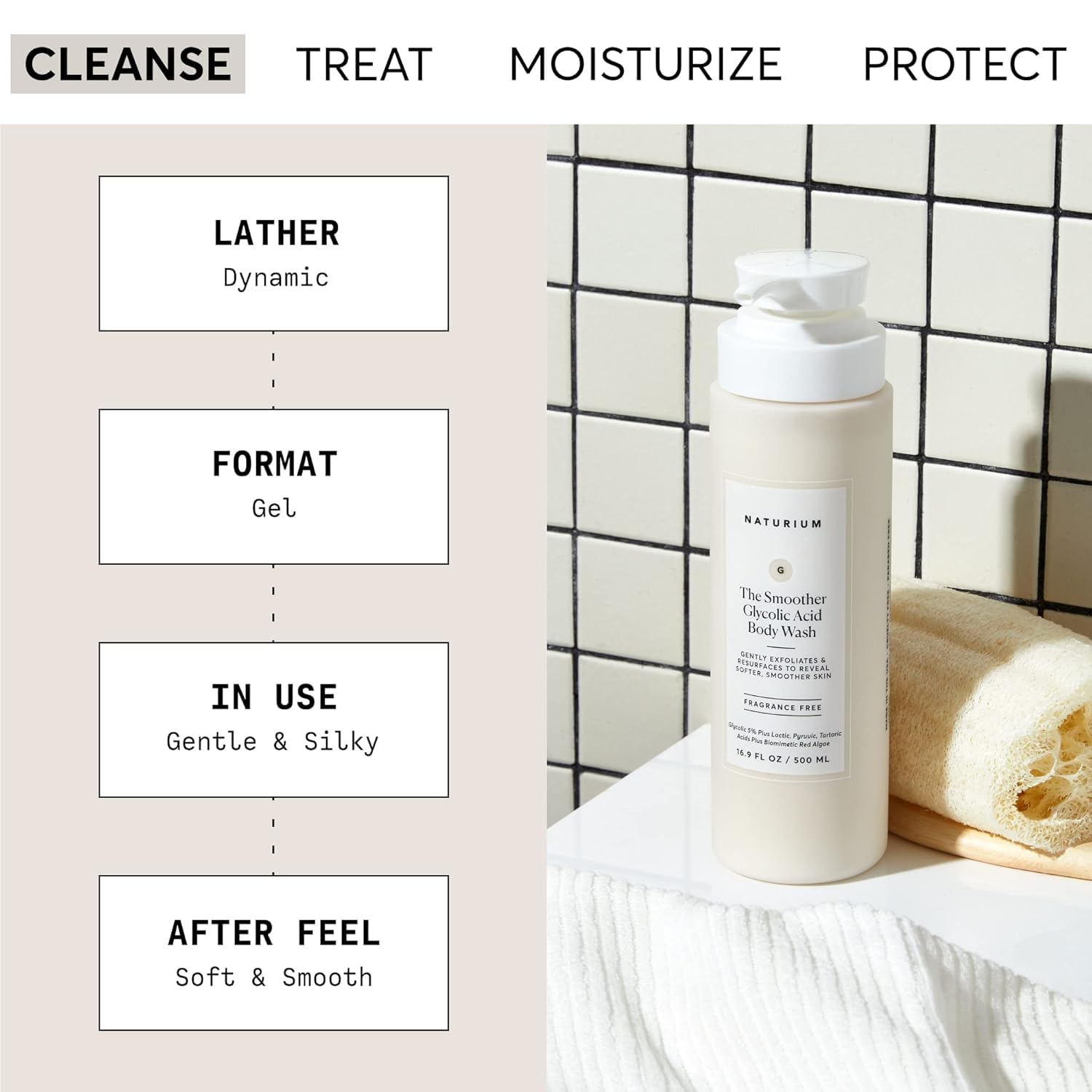 Naturium The Smoother Glycolic Acid Exfoliating Body Wash | With an AHA Blend of Glycolic & Lactic Acids, For Rough, Uneven Skin | 16.9 FL OZ / 500 ml
