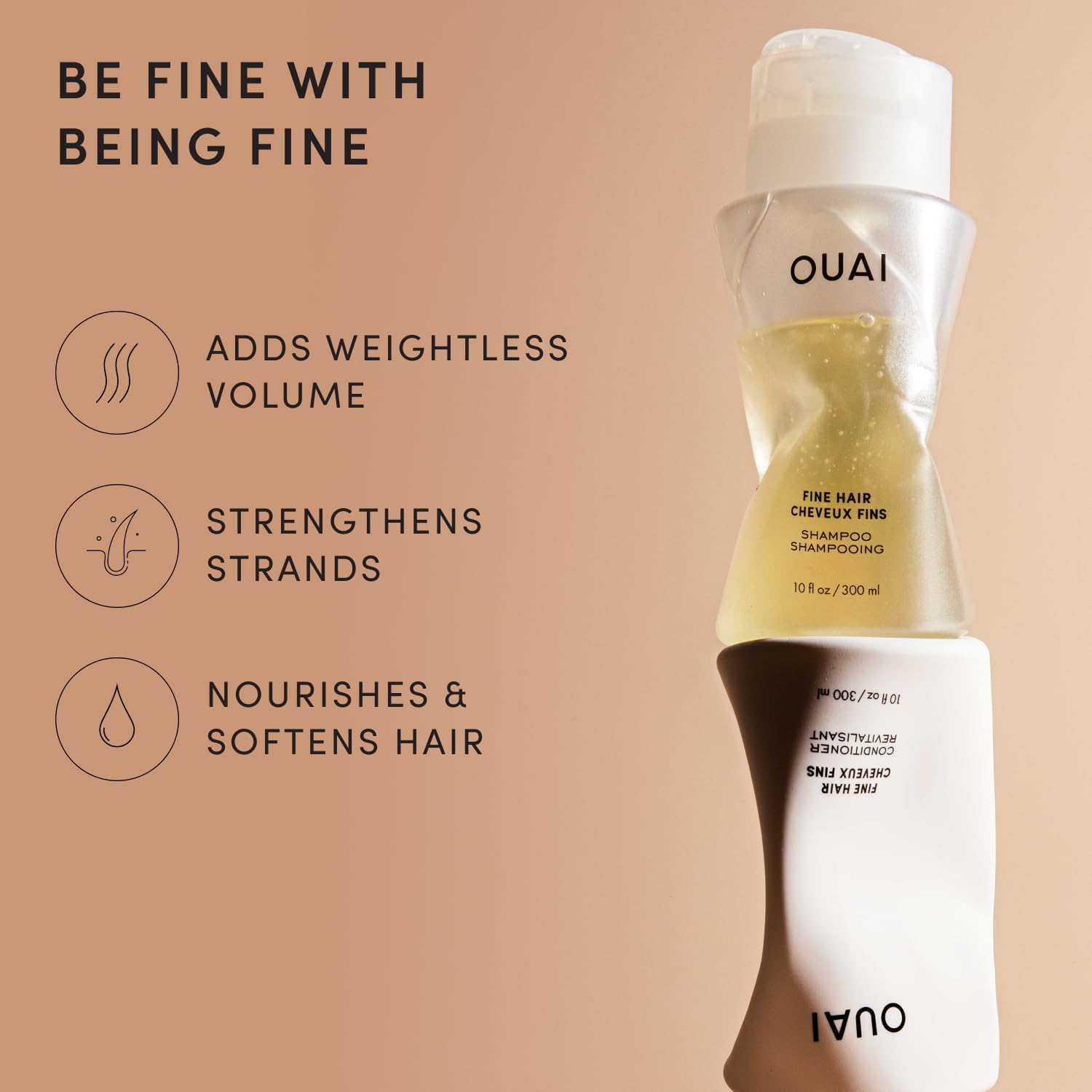 OUAI Fine Shampoo and Conditioner Set - Sulfate Free Shampoo and Conditioner for Women & Men - Made with Keratin, Marshmallow Root, Shea Butter & Avocado Oil - Free of Parabens & Phthalates (10 Fl Oz) - Available at All In One Marketplace Canada