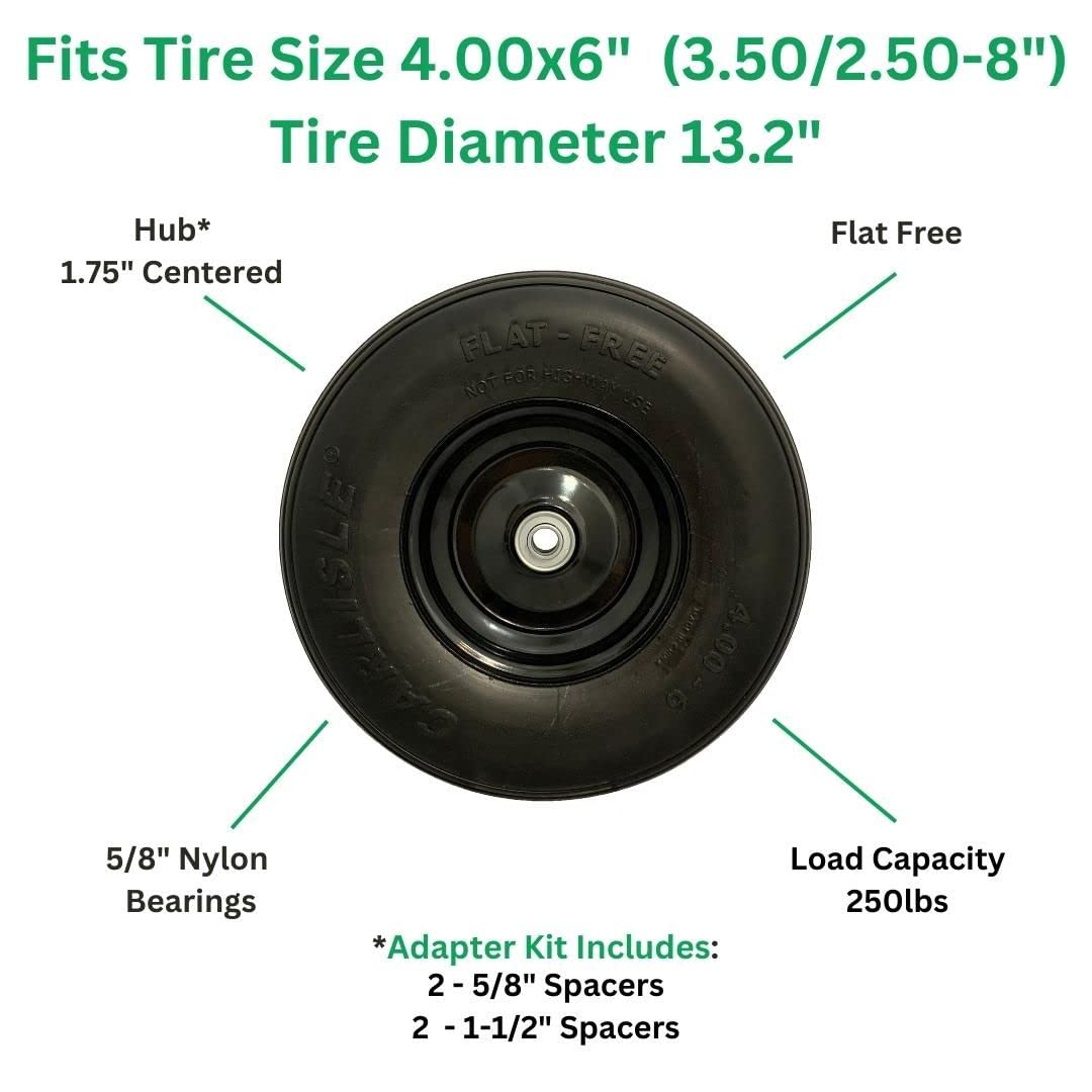 Easy Fit 4.00-6 Flat-Free Wheel Assembly for Residential Wheelbarrow Black Marathon