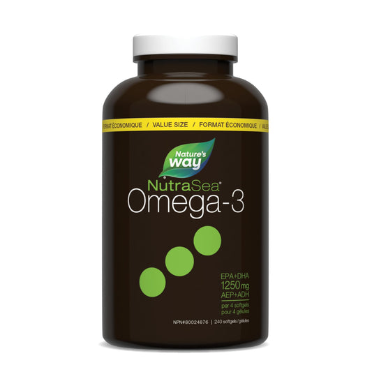 Nature's Way NutraSea Omega 3 Softgels Supplement with Fish Oil – Zesty Lemon Flavour – Heart & Brain Support for Kids Ages 6+ and Adults – EPA & DHA, 240 Softgels, Value Size - Available at All In One Marketplace Canada
