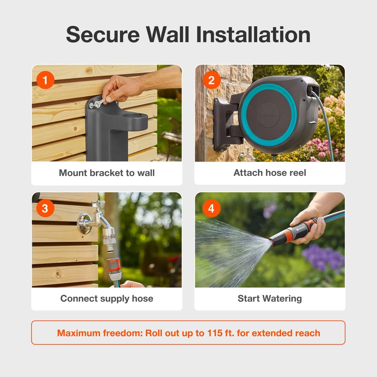 Gardena 18630-37.000.00 115 ft. Wall-Mounted Auto-Retractable Hose Reel, Frost-Proof, RollControl Technology for Safe and Slow retraction, 1/2" Hose, Made in Europe 🍁 All In One Marketplace Canada