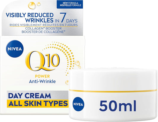 NIVEA Q10 Power Anti-Wrinkle Firming Day Face Cream, Anti Wrinkle Firming Cream with Q10 and Creatine, Face Moisturizer for All Skin Types, Visibly Reduces the Look of Wrinkles, 50mL - Available at All In One Marketplace Canada