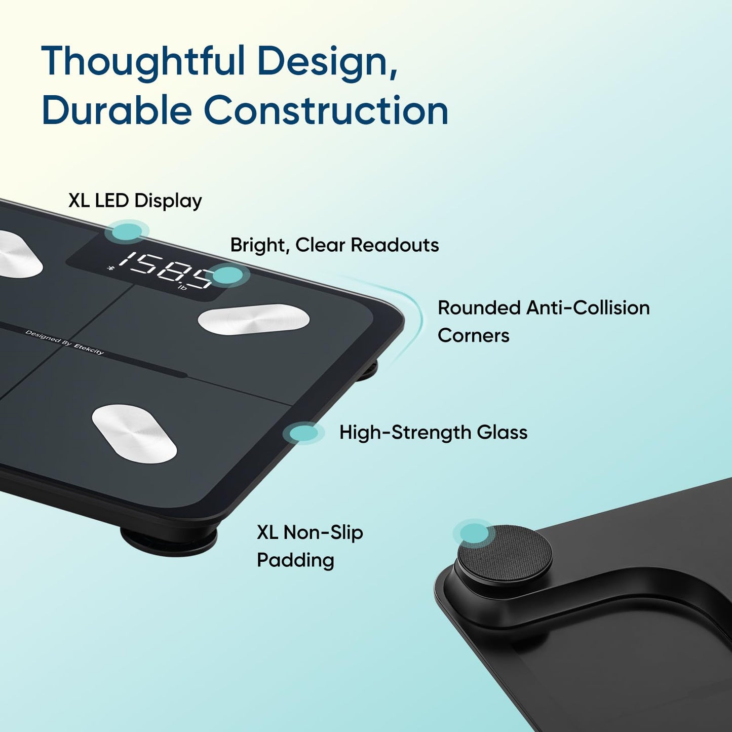 Etekcity Body Fat Scale Smart BMI Scale, Smart Weighing Scale , Bluetooth Electronic Body Analyzer Machine, Accurate Machine, 400lb Black ESF-551 - Available at All In One Marketplace Canada