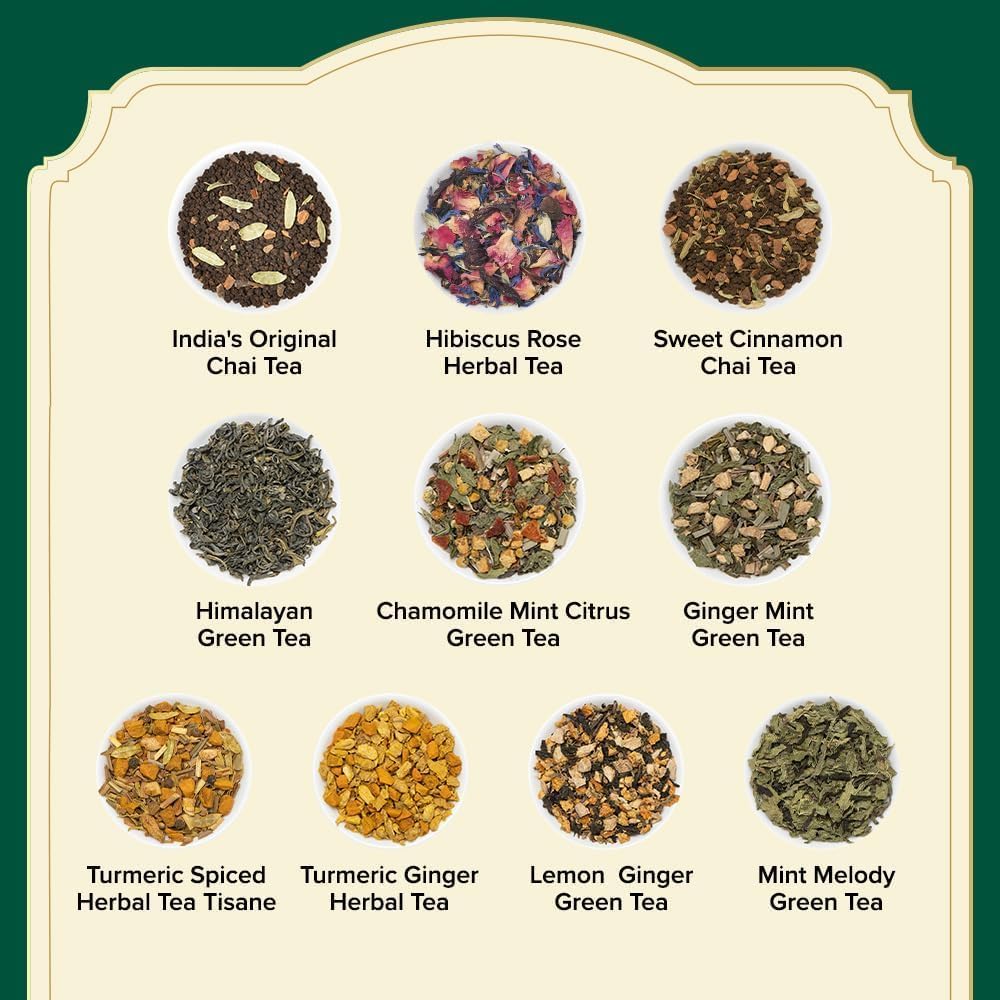 VAHDAM Assorted Tea Sampler - 20 Flavors in 40 Pyramid Teabags | Premium Long Leaf Tea Gift Set