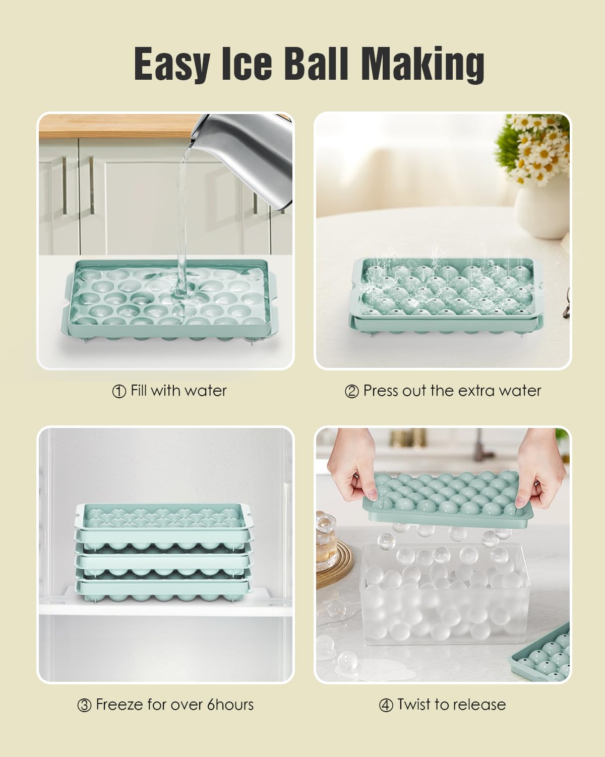 Round Ice Cube Trays with Lid and Bin - 3 Stackable Trays Small Circle Ice Maker Molds for Freezer, 99pcs Round Ice Balls for Chilling Whiskey, Cocktails, Coffee - Easy-Release Sphere Ice Tray - Available at All In One Marketplace Canada