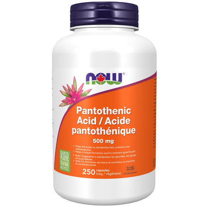 NOW Supplements, Pantothenic Acid (Vitamin B-5) 500 mg, B-Complex Vitamin, 250 Capsules