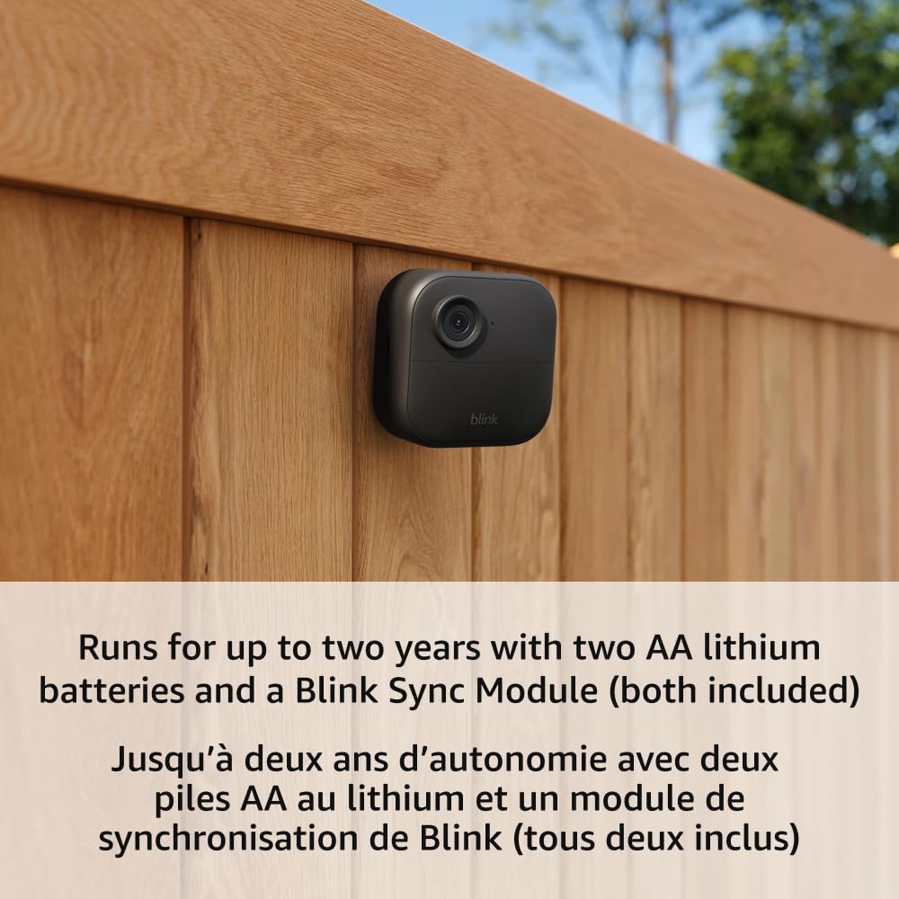 Blink Outdoor 4 – Wireless smart security camera, two-year battery life, 1080p HD day and infrared night live view, two-way talk. Sync Module Core included – 3 camera system