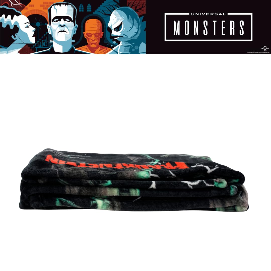 Couverture jeté Franco Collectibles Universal Monsters Frankenstein pour Halloween, literie en peluche super douce et confortable, 127 cm x 178 cm (produit sous licence officielle)