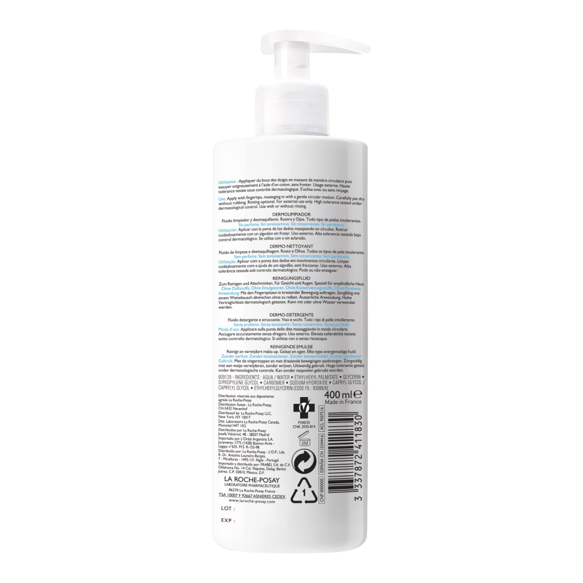 La Roche Posay Face Wash, Toleriane Dermo Cleanser, Formulated with Glycerin to Calm Irritated Skin, Gently Cleanses & Removes Makeup. Suitable for Sensitive Skin. Dermatologist Recommended, 400mL - Available at All In One Marketplace Canada