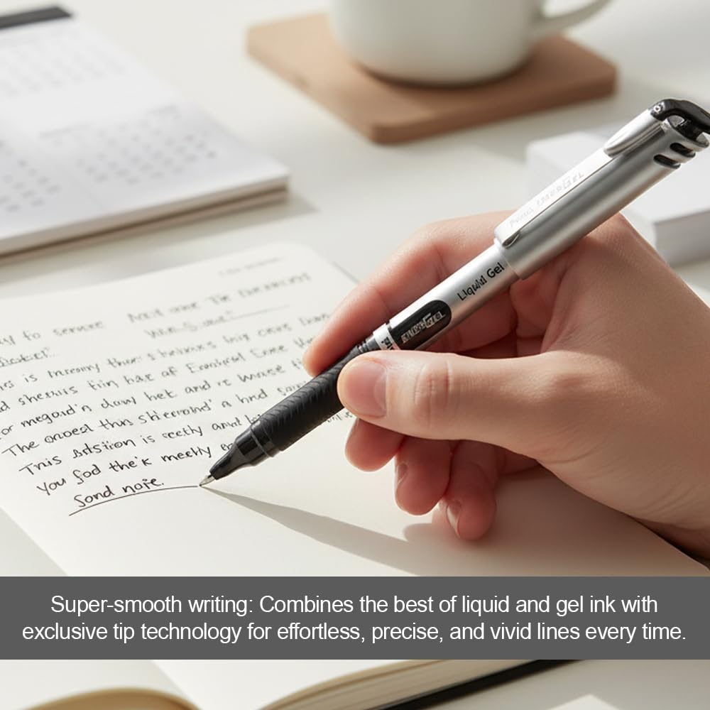 Pentel EnerGel Gel Pen with Cap 0.7mm, Black Ink, 12PK Pentel