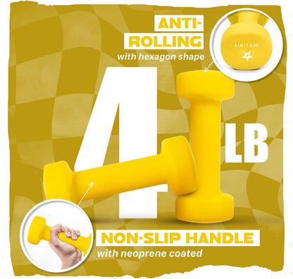 Yes4All Haltères en néoprène, poids et haltères, ensemble de poids, poids à main pour femmes, paire d'haltères, poids libres (Jaune - 4 lbs)