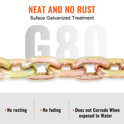 VEVOR Transport Binder Chain, 7100 lbs Working Load Limit, 3/8'' x 20' G80 Tow Chain Tie Down with Grab Hooks, DOT Certified, Galvanized Coating Manganese Steel for Dock Factory Construction Site VEVOR