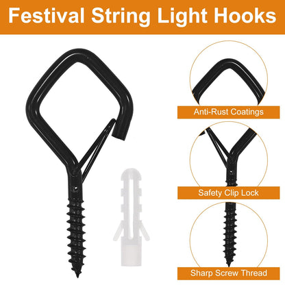30 Pcs Screw Hooks for String Lights, Q-Hanger Hook with Safety Buckle 🍁 All In One Marketplace Canada