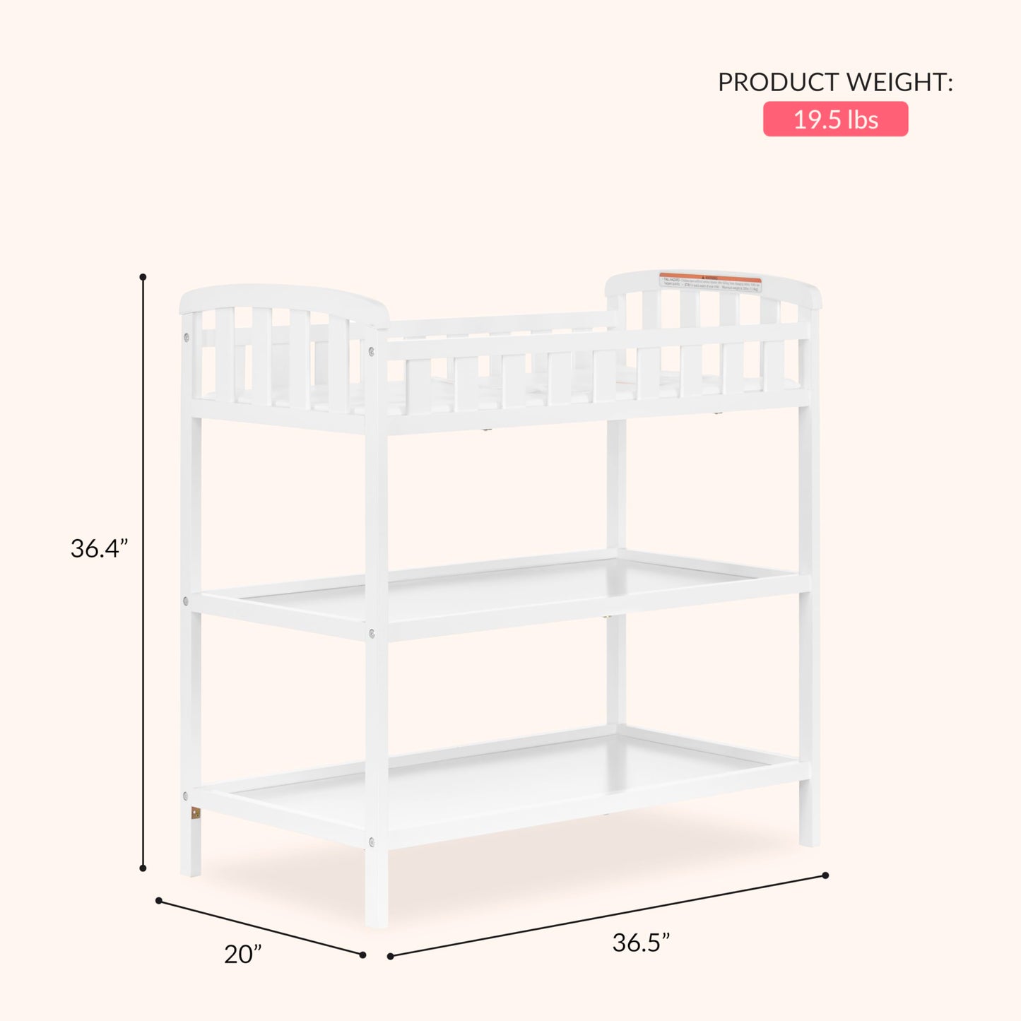 Dream On Me Emily Changing Table In White, Comes With 1" Changing Pad, Features Two Shelves, Portable Changing Station, Made Of Sustainable New Zealand Pinewood Dream On Me