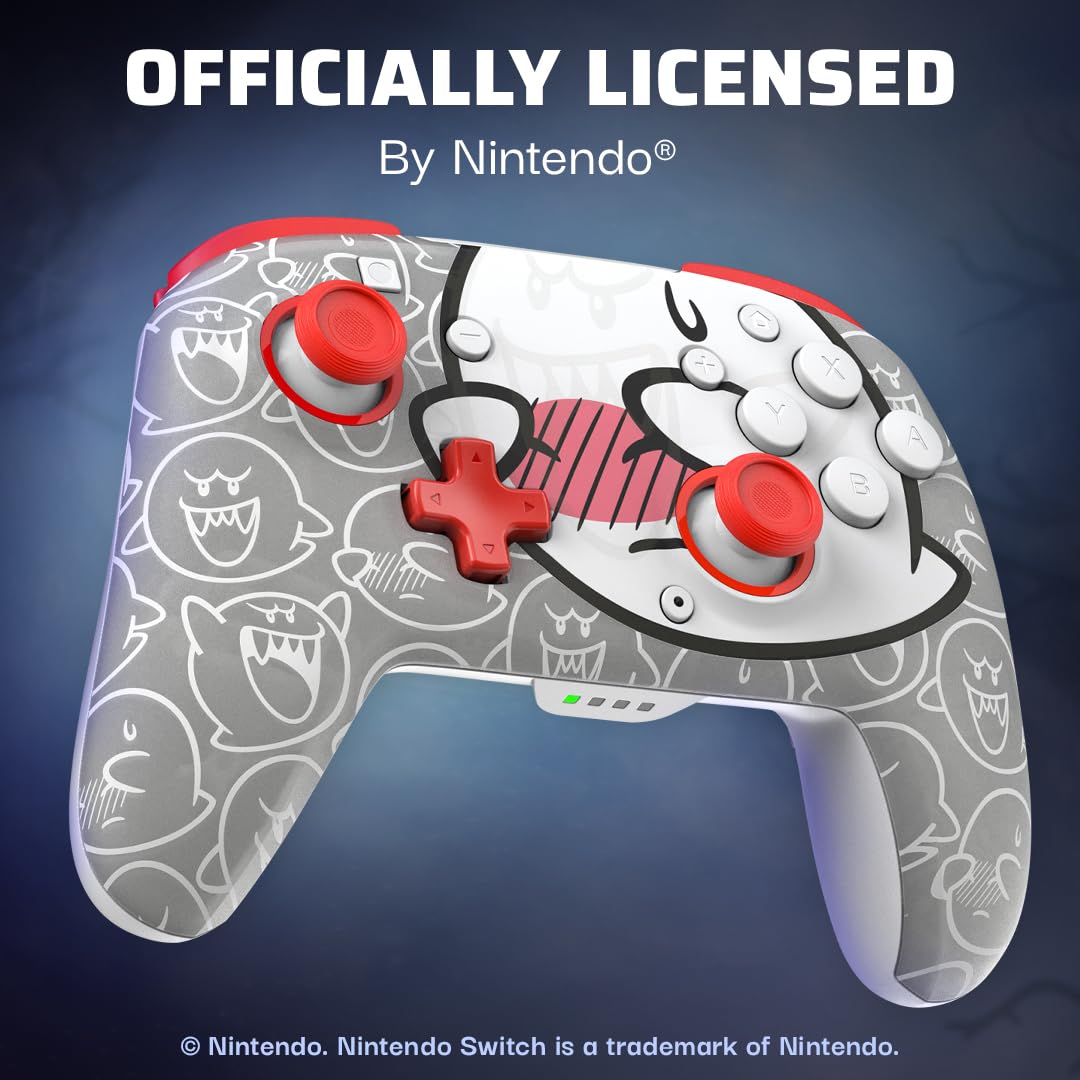 PDP Rematch Wireless Controller: Boo-Hoo - Nintendo Switch/Switch Lite/Switch - OLED Model, Nintendo Switch 2, Glows in the Dark, Rechargeable Battery PDP