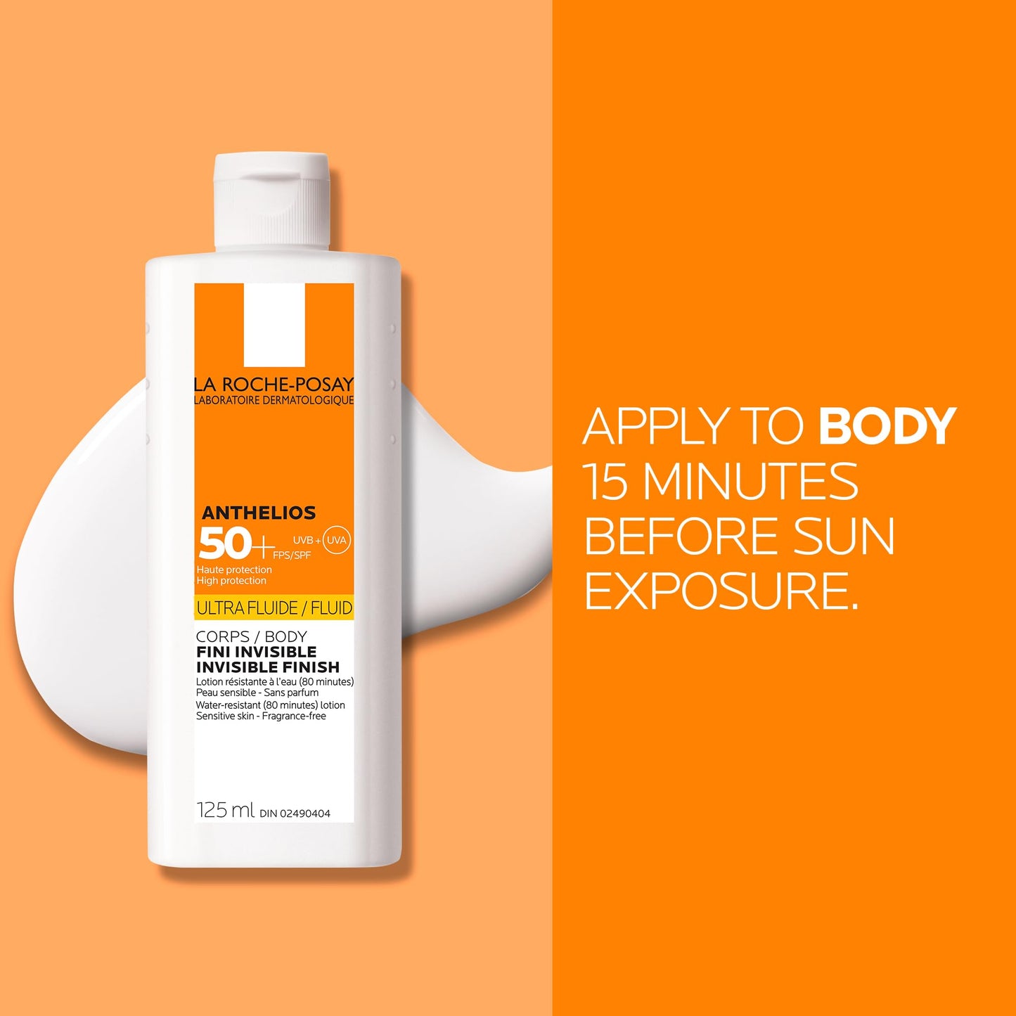 La Roche-Posay Anthelios Ultra Fluid Body Sunscreen Broad Spectrum SPF 50+, Reef Safe, Non-Greasy Matte Finish, 80 Min Water & Sweat Resistant, Fragrance Free, Dermatologist Recommended, 125ML