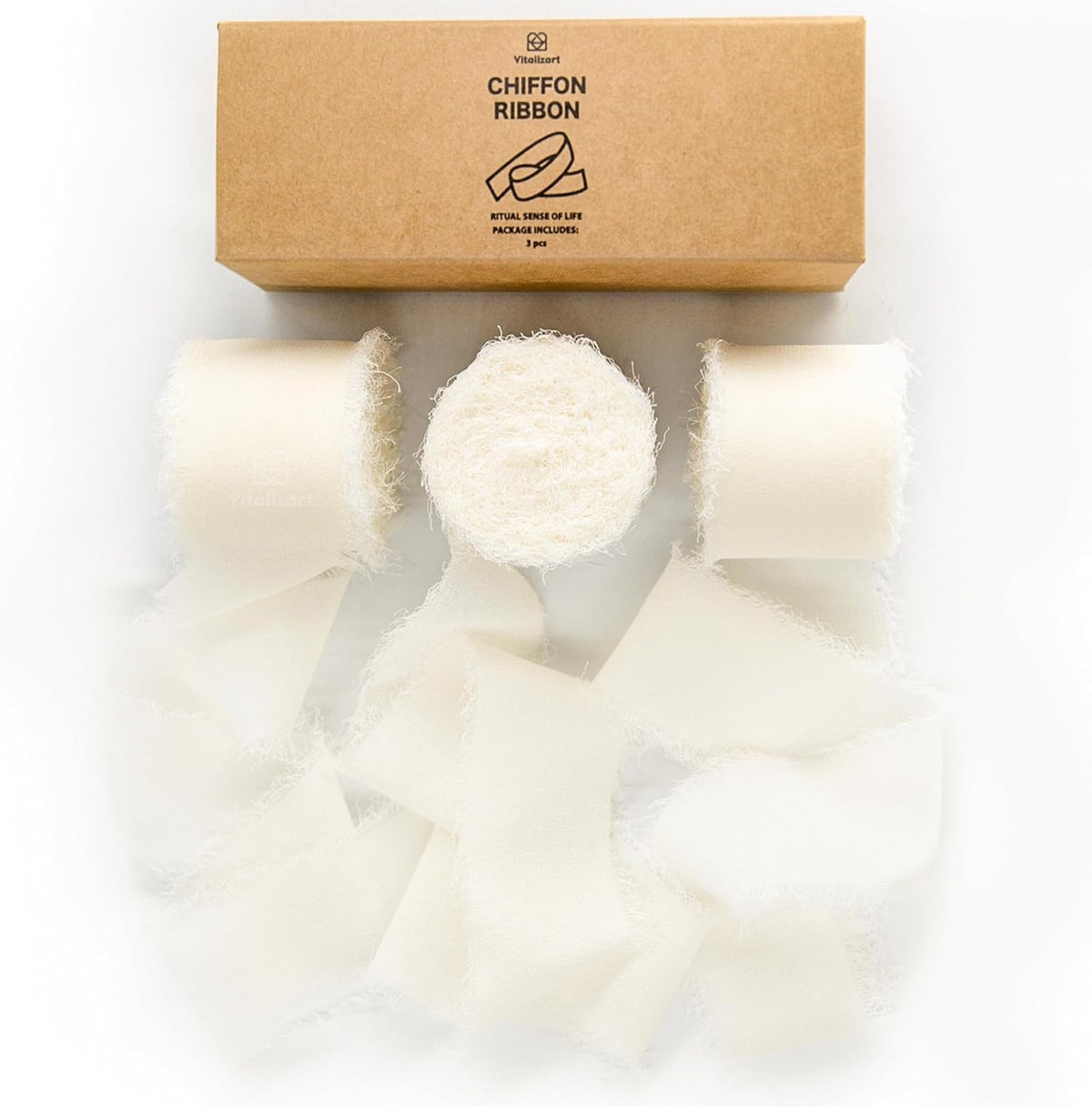 Vitalizart Cream White Handmade Chiffon Silk Ribbon Fringe 3 Rolls 1.5" x 21 Yd Ivory Frayed Edges Ribbons for Wedding Invitations Bridal Bouquets Gifts Wrapping Crafts Holiday Decor 🍁 All In One Marketplace Canada