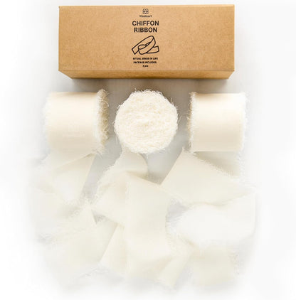 Vitalizart Cream White Handmade Chiffon Silk Ribbon Fringe 3 Rolls 1.5" x 21 Yd Ivory Frayed Edges Ribbons for Wedding Invitations Bridal Bouquets Gifts Wrapping Crafts Holiday Decor 🍁 All In One Marketplace Canada