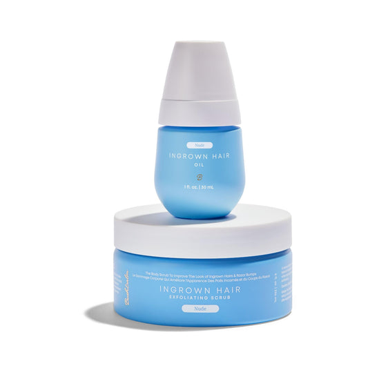 Bushbalm Ingrown Hair and Razor Bumps 2 Step Routine - Moisturize and Soothe - Nude Ingrown Hair Oil (30 ml), Nude Exfoliating Scrub (236 ml) - Nude - Valued at $49 - Available at All In One Marketplace Canada