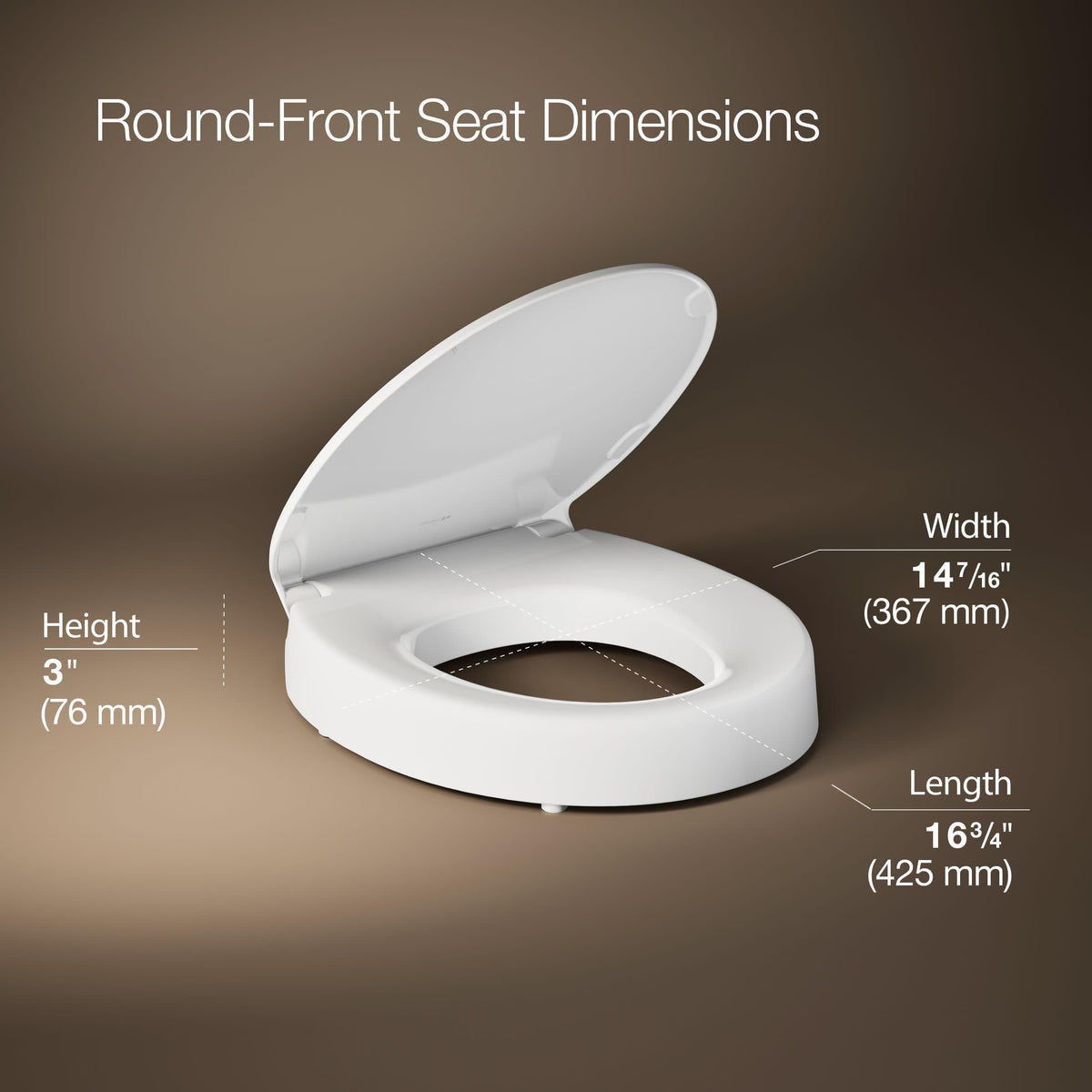 KOHLER Hyten Elevated Quiet-Close Round-Front Toilet Seat, White