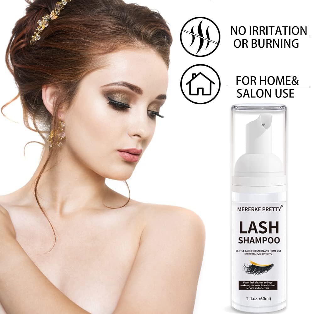 Eyelash Extension Shampoo 60 ml + Brush - Eyelid Foaming Cleanser - Sensitive Paraben & Sulfate Free - Eyelash Wash and Lash Bath for Extensions - Salon Use and Home Care - Available at All In One Marketplace Canada