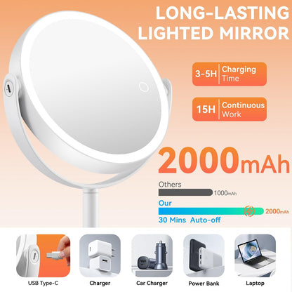 Auxmir 30X/1X Magnifying Mirror with Light, Double-Sided Makeup Mirror with Storage Base&Touch Control, Rechargeable Vanity Mirror with 360°Rotation for Dressing Table Bathroom Bedroom Travel - Available at All In One Marketplace Canada