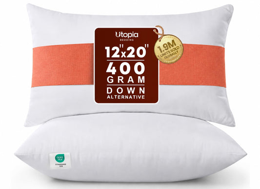 Utopia Bedding Throw Pillows Insert (Pack of 2, White) - 12 x 20 Inches Bed and Couch Pillows - Indoor Decorative Pillow