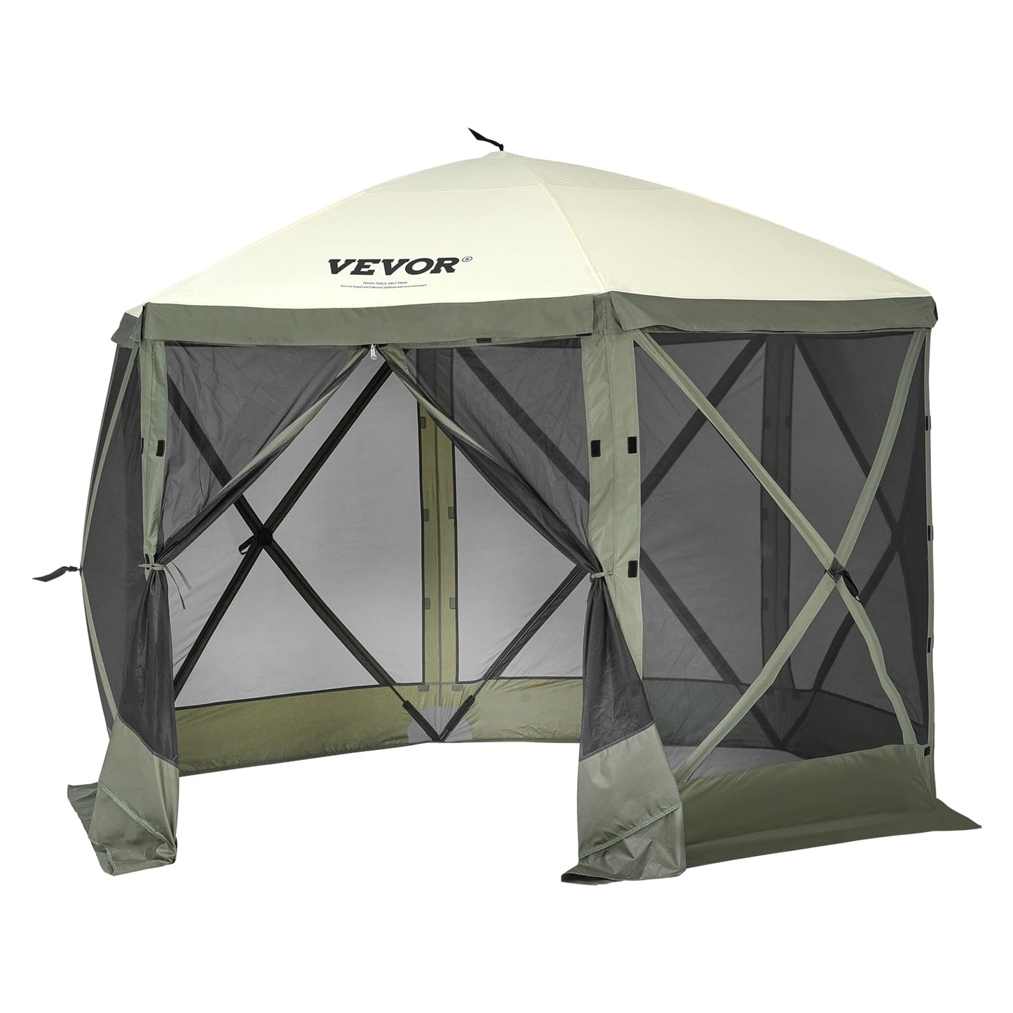 VEVOR Pop Up Gazebo Tent, Pop-Up Screen Tent 6 Sided Canopy Sun Shelter with 6 Removable Privacy Wind Cloths & Mesh Windows, 10x10FT Quick Set Screen with Mosquito Netting, Army Green 🍁 All In One Marketplace Canada