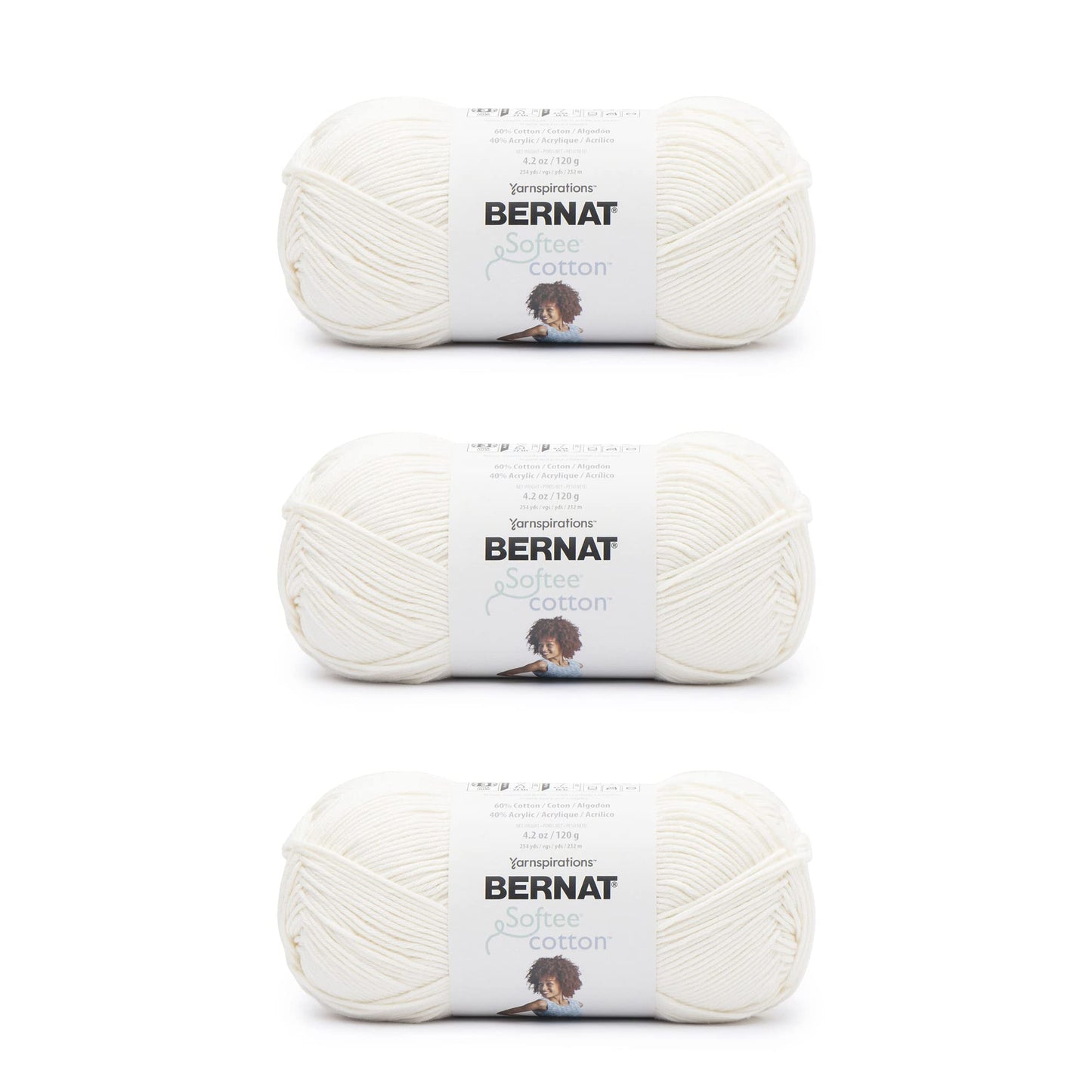 Bernat Softee Cotton Cotton Yarn - 3 Pack of 120g/4.25oz - Nylon - 3 DK (Light) - 254 Yards - Knitting/Crochet Bernat
