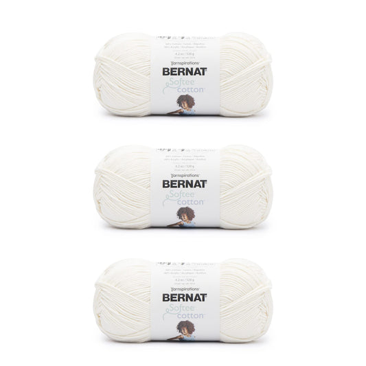 Bernat Softee Cotton Cotton Yarn - 3 Pack of 120g/4.25oz - Nylon - 3 DK (Light) - 254 Yards - Knitting/Crochet Bernat