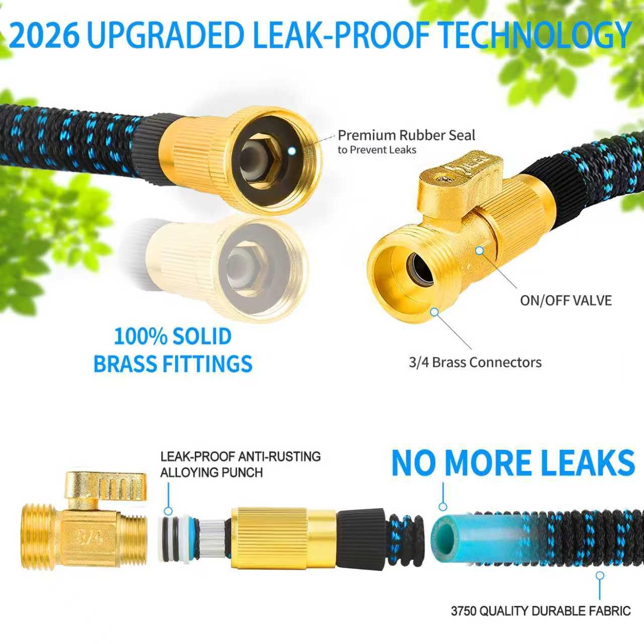 200 ft Expandable Garden Hose with 10 Spray Nozzle - Heavy Duty Superior Strength 3750D - 4 -Layer Latex Core - Expanding Water Hoses - Extra Strong Brass Connectors/Storage Bag