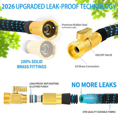 200 ft Expandable Garden Hose with 10 Spray Nozzle - Heavy Duty Superior Strength 3750D - 4 -Layer Latex Core - Expanding Water Hoses - Extra Strong Brass Connectors/Storage Bag